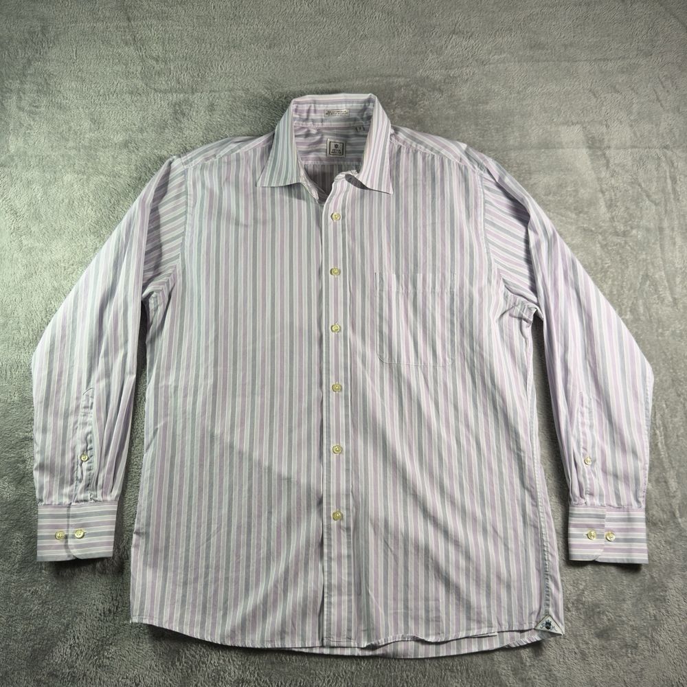 Peter Millar Button Up Shirt Men's 16 R Multicolored Striped Cotton Crest Casual